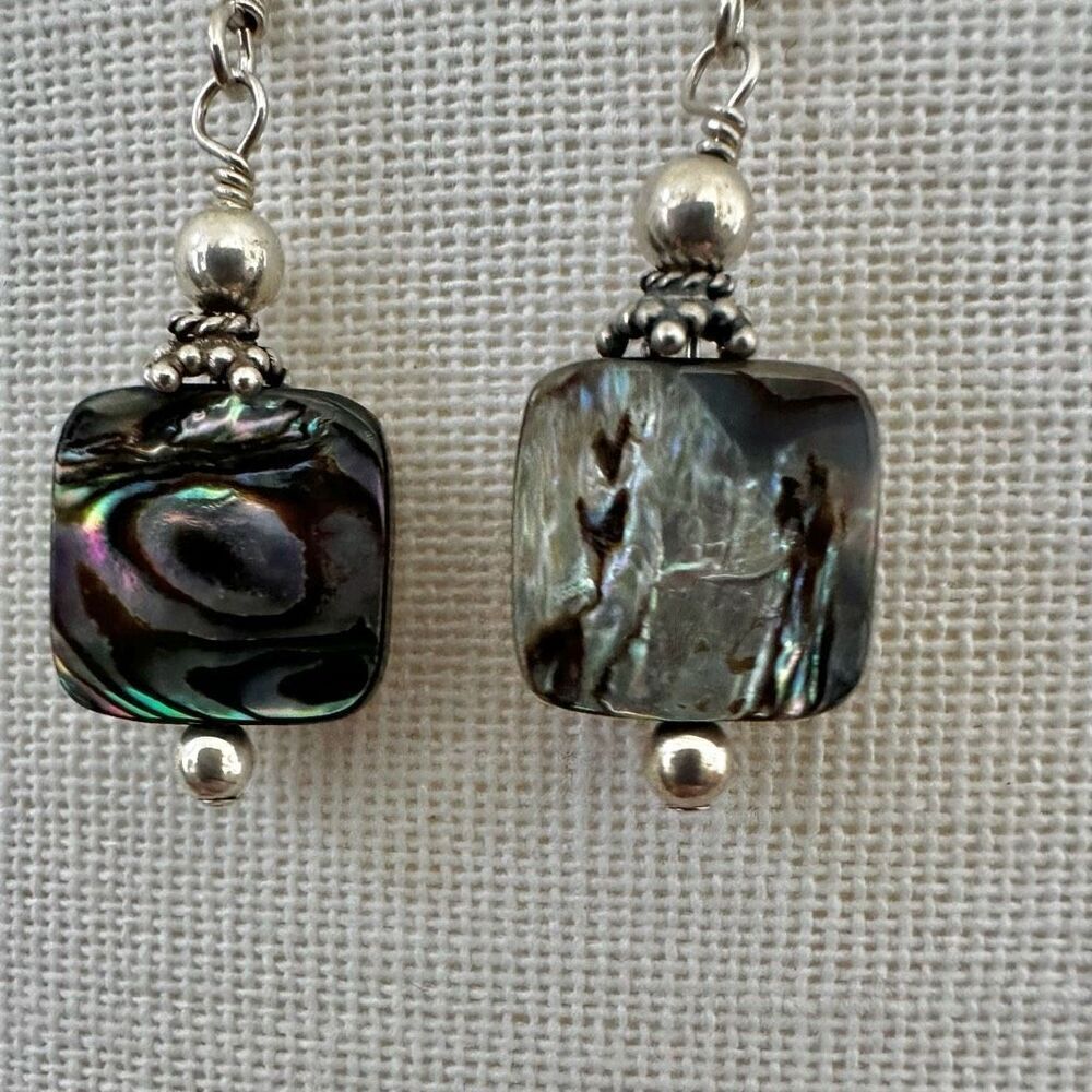 Handmade Sterling Silver & Abalone Shell Dangle Earrings